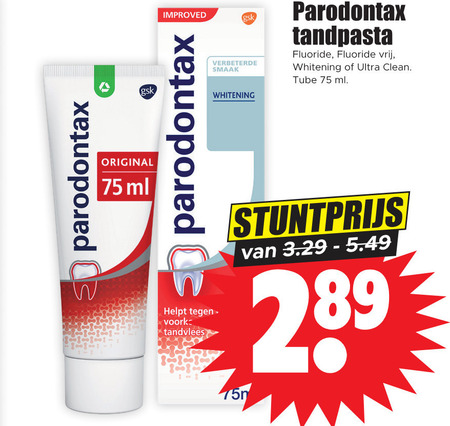 Paradontax   tandpasta folder aanbieding bij  Dirk - details