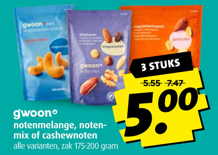 Gwoon   noten, cashewnoten folder aanbieding bij  Boni - details