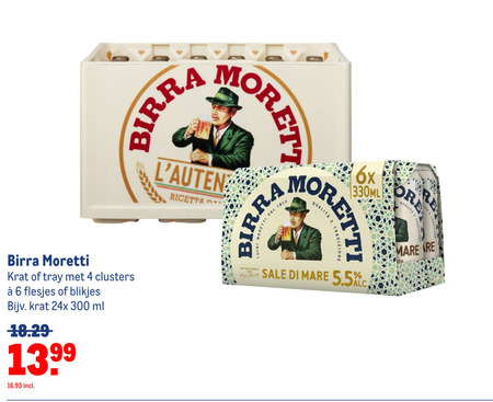 Birra Moretti   krat bier, blikje bier folder aanbieding bij  Makro - details