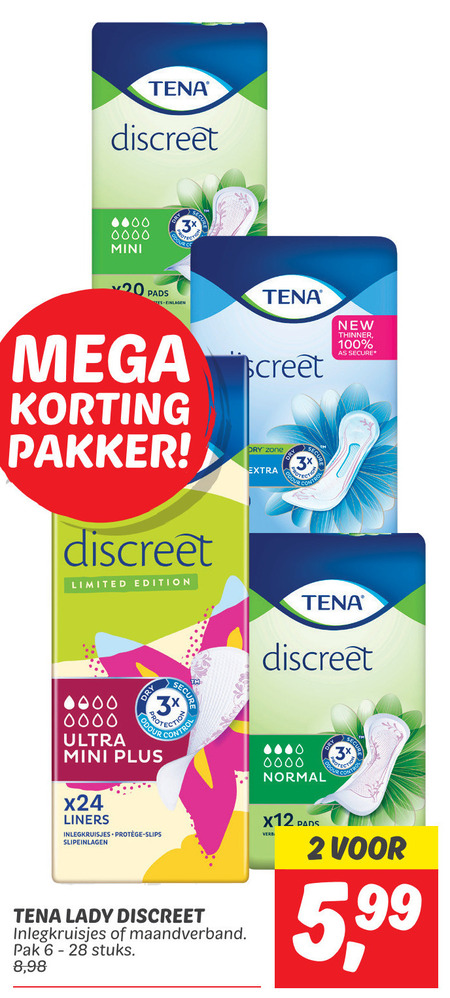 Tena Lady   inlegkruisjes, maandverband folder aanbieding bij  Dekamarkt - details