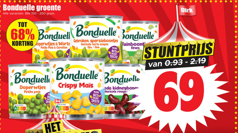 Bonduelle   groenteconserven folder aanbieding bij  Dirk - details