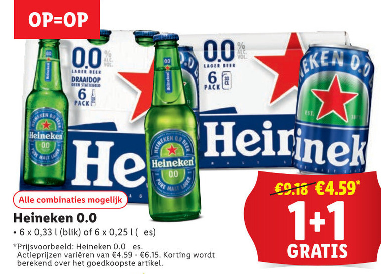 Heineken 0.0   blikje bier, alcoholvrij bier folder aanbieding bij  Lidl - details