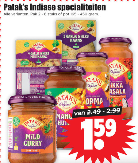 Patak   naanbrood, roerbaksaus folder aanbieding bij  Dirk - details