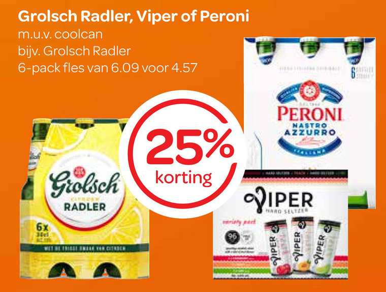 Peroni   hard seltzer, radler bier folder aanbieding bij  Spar - details