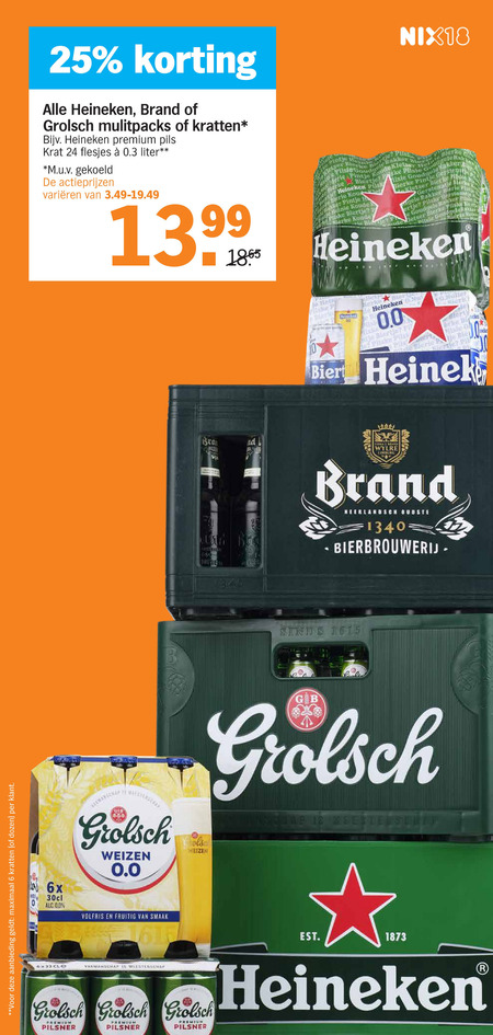 Grolsch   blikje bier, krat bier folder aanbieding bij  Albert Heijn - details