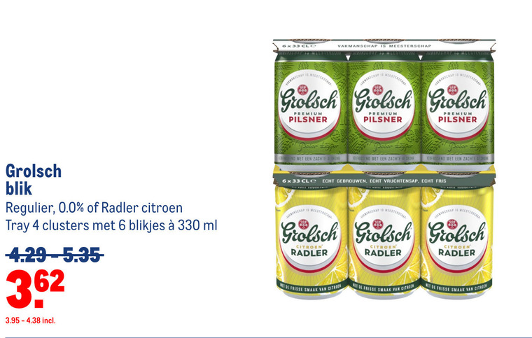 Grolsch   blikje bier, radler bier folder aanbieding bij  Makro - details