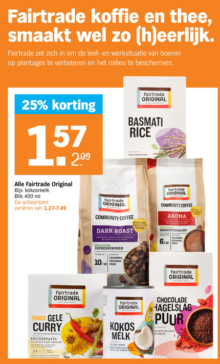 Fair Trade Original   kokosmelk, hagelslag folder aanbieding bij  Albert Heijn - details