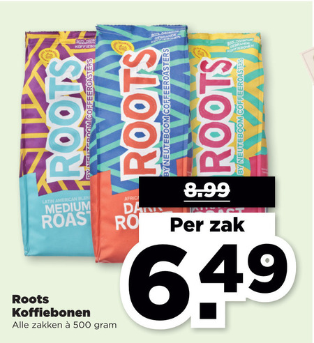 Roots   koffiebonen folder aanbieding bij  Plus - details