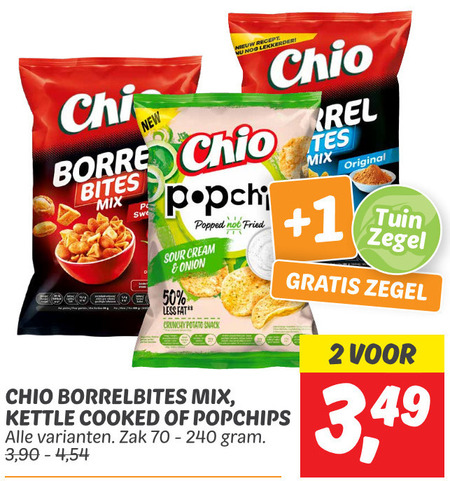 Chio   borrelnootjes, chips folder aanbieding bij  Dekamarkt - details