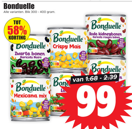 Bonduelle   groenteconserven, kidneybonen folder aanbieding bij  Dirk - details