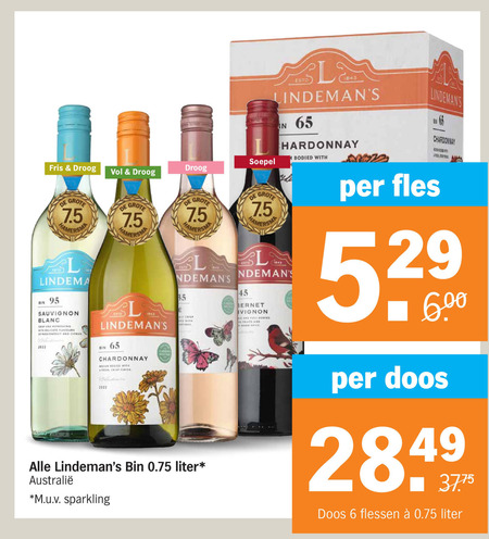 Lindemans   witte wijn, rose folder aanbieding bij  Albert Heijn - details