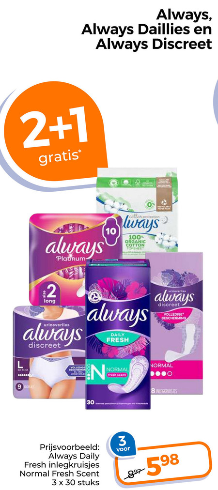 Always   maandverband, inlegkruisjes folder aanbieding bij  Trekpleister - details