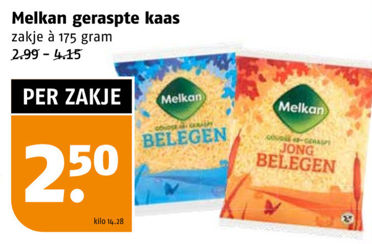 Melkan   geraspte kaas folder aanbieding bij  Poiesz - details