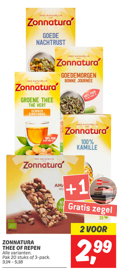 Zonnatura   thee, mueslireep folder aanbieding bij  Dekamarkt - details