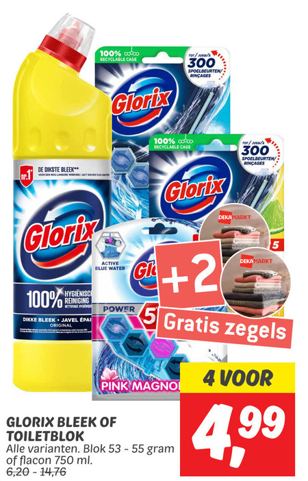 Glorix   toiletblok, bleekmiddel folder aanbieding bij  Dekamarkt - details