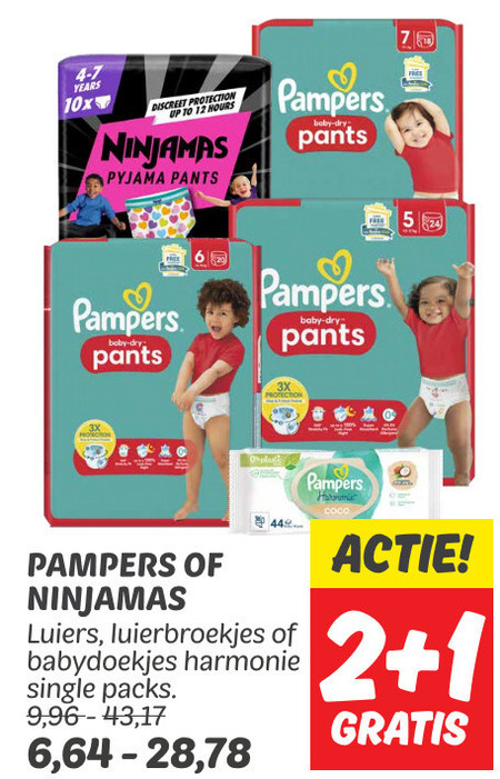 Pampers   luierbroekjes, luiers folder aanbieding bij  Dekamarkt - details