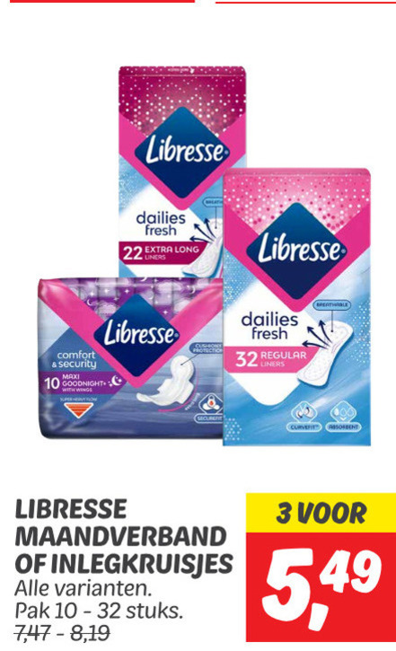 Libresse   maandverband, inlegkruisjes folder aanbieding bij  Dekamarkt - details