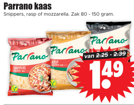 Parrano   geraspte kaas folder aanbieding bij  Dirk - details