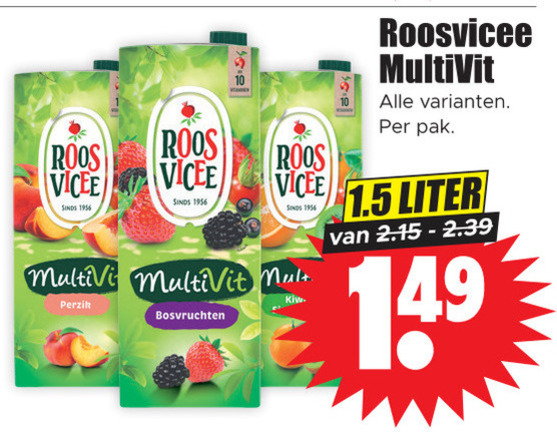 Roosvicee   fruitdrank folder aanbieding bij  Dirk - details