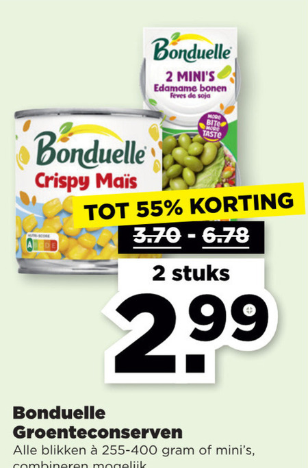 Bonduelle   groenteconserven folder aanbieding bij  Plus - details