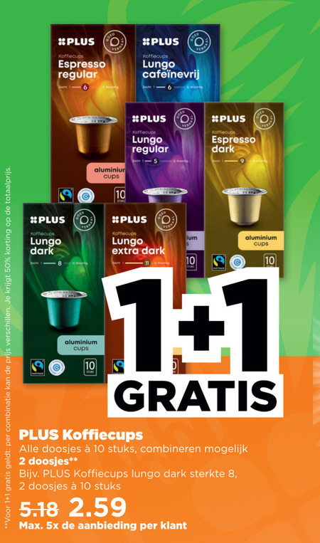 Plus Huismerk   koffiecups folder aanbieding bij  Plus - details