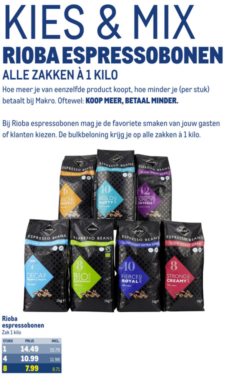 Rioba   koffiebonen folder aanbieding bij  Makro - details