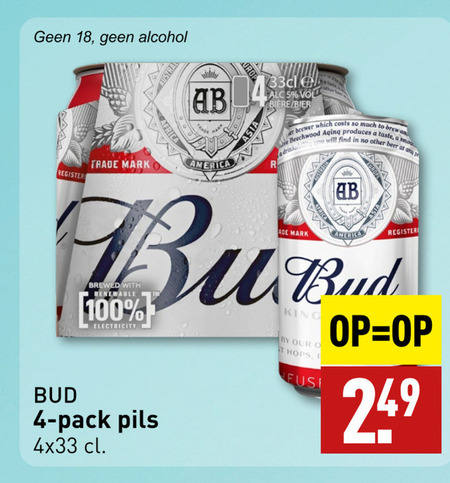 Bud   blikje bier folder aanbieding bij  Aldi - details