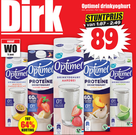 Optimel   drinkyoghurt folder aanbieding bij  Dirk - details