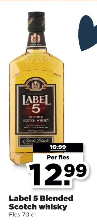 Label 5   whisky folder aanbieding bij  Plus - details