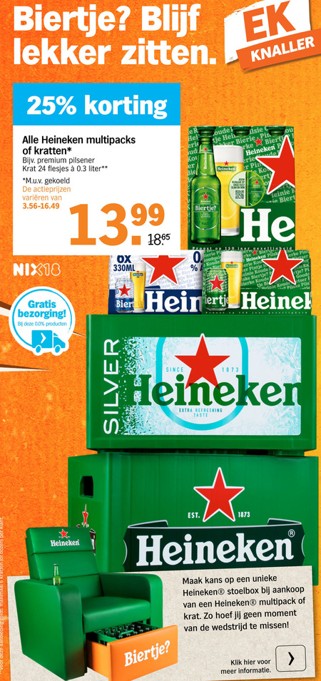 Heineken   krat bier, blikje bier folder aanbieding bij  Albert Heijn - details