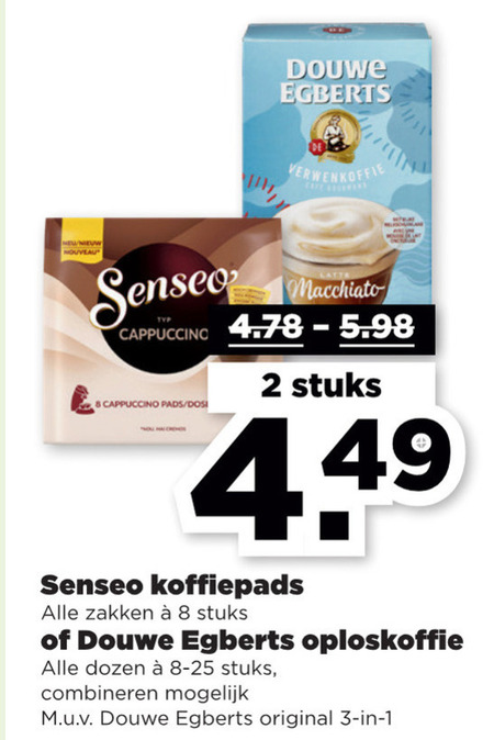 Douwe Egberts Senseo   koffiepad, oploskoffie folder aanbieding bij  Plus - details