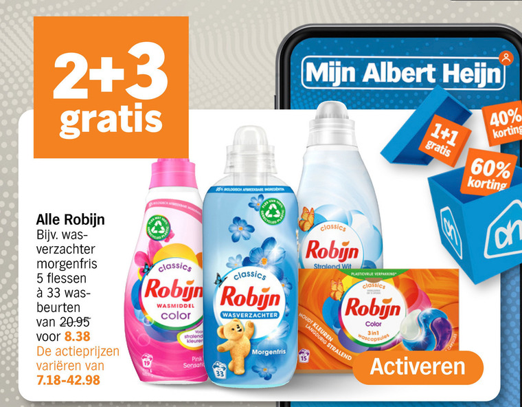 Robijn   wasmiddel, wasverzachter folder aanbieding bij  Albert Heijn - details