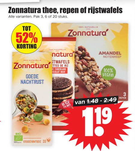 Zonnatura   rijstwafels, thee folder aanbieding bij  Dirk - details