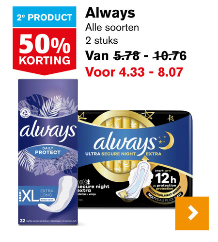 Always   maandverband, inlegkruisjes folder aanbieding bij  Hoogvliet - details