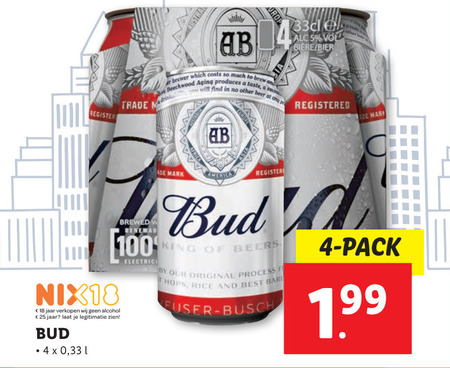 Bud   blikje bier folder aanbieding bij  Lidl - details