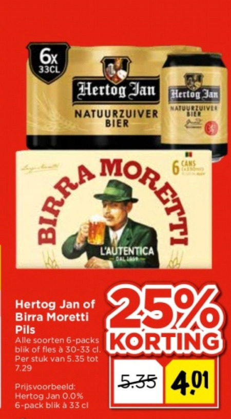 Birra Moretti   krat bier, blikje bier folder aanbieding bij  Vomar - details