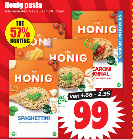 Honig   spaghetti, pasta folder aanbieding bij  Dirk - details