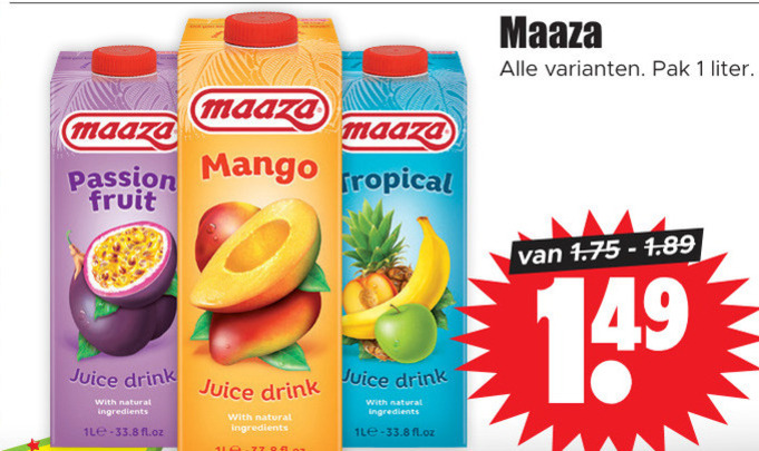 Maaza   fruitdrank folder aanbieding bij  Dirk - details