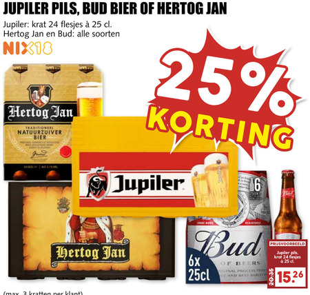 Bud   blikje bier, krat bier folder aanbieding bij  MCD Supermarkt Basis - details