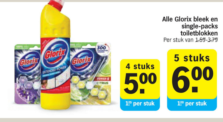 Glorix   bleekmiddel, toiletblok folder aanbieding bij  Albert Heijn - details