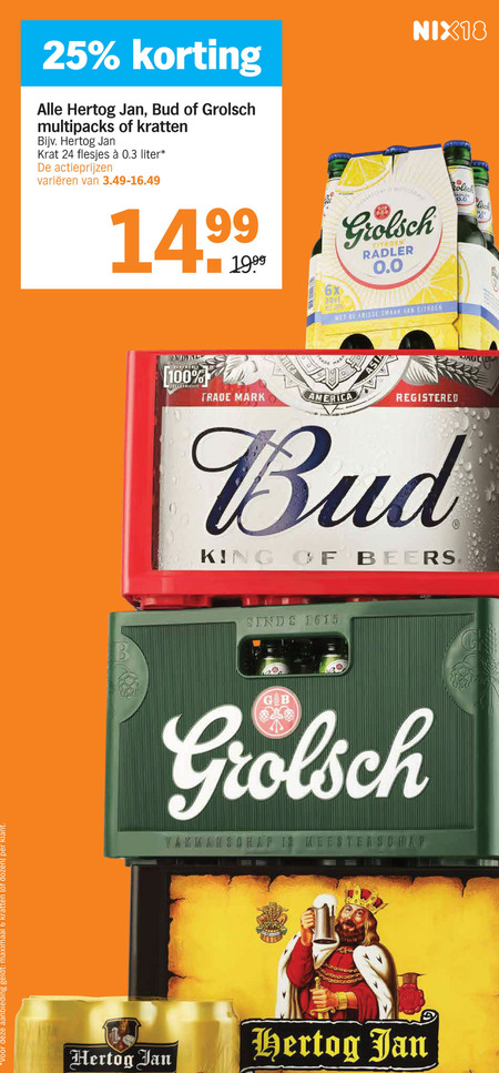 Bud   krat bier, blikje bier folder aanbieding bij  Albert Heijn - details