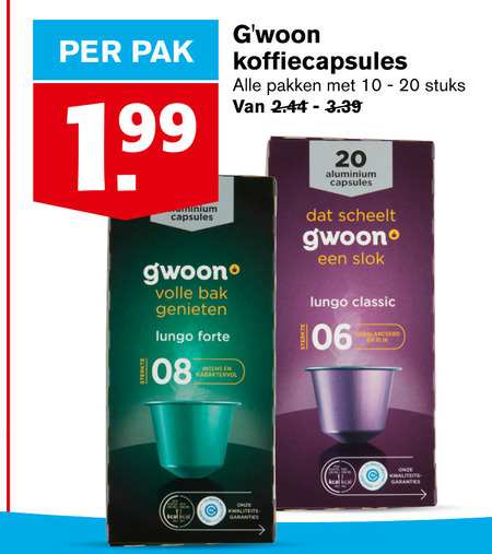 Gwoon   koffiecups folder aanbieding bij  Hoogvliet - details