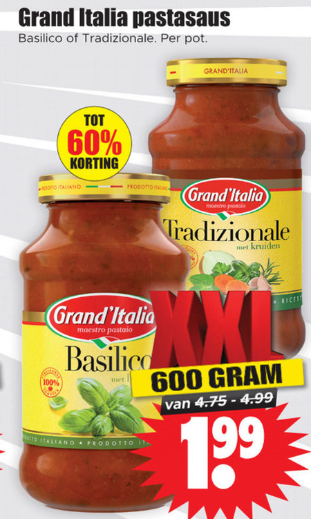 Grand Italia   pastasaus folder aanbieding bij  Dirk - details