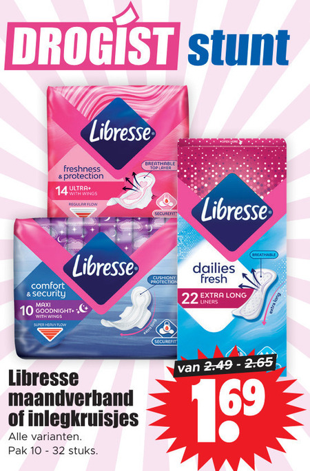 Libresse   maandverband, inlegkruisjes folder aanbieding bij  Dirk - details