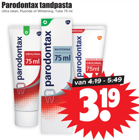 Paradontax   tandpasta folder aanbieding bij  Dirk - details