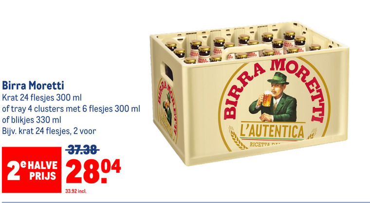 Birra Moretti   krat bier, blikje bier folder aanbieding bij  Makro - details