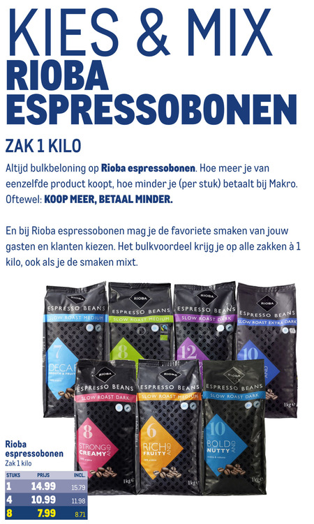 Rioba   koffiebonen folder aanbieding bij  Makro - details