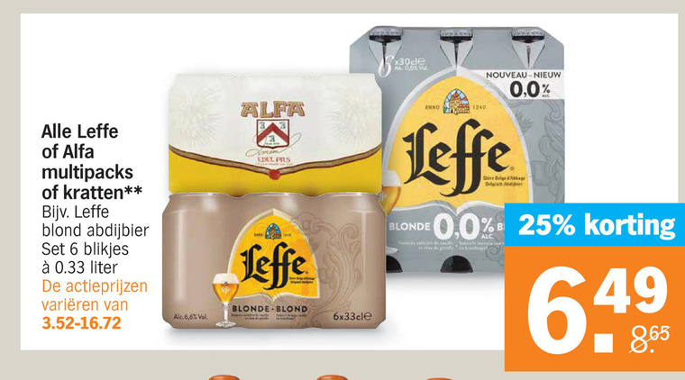 Leffe   blikje bier, krat bier folder aanbieding bij  Albert Heijn - details