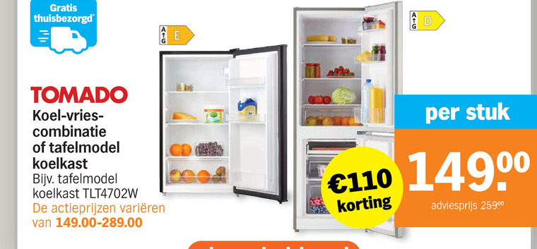 Tomado   koelvriescombinatie, tafelmodel koelkast folder aanbieding bij  Albert Heijn - details