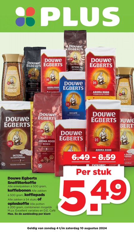 Douwe Egberts   koffiepad, koffiebonen folder aanbieding bij  Plus - details